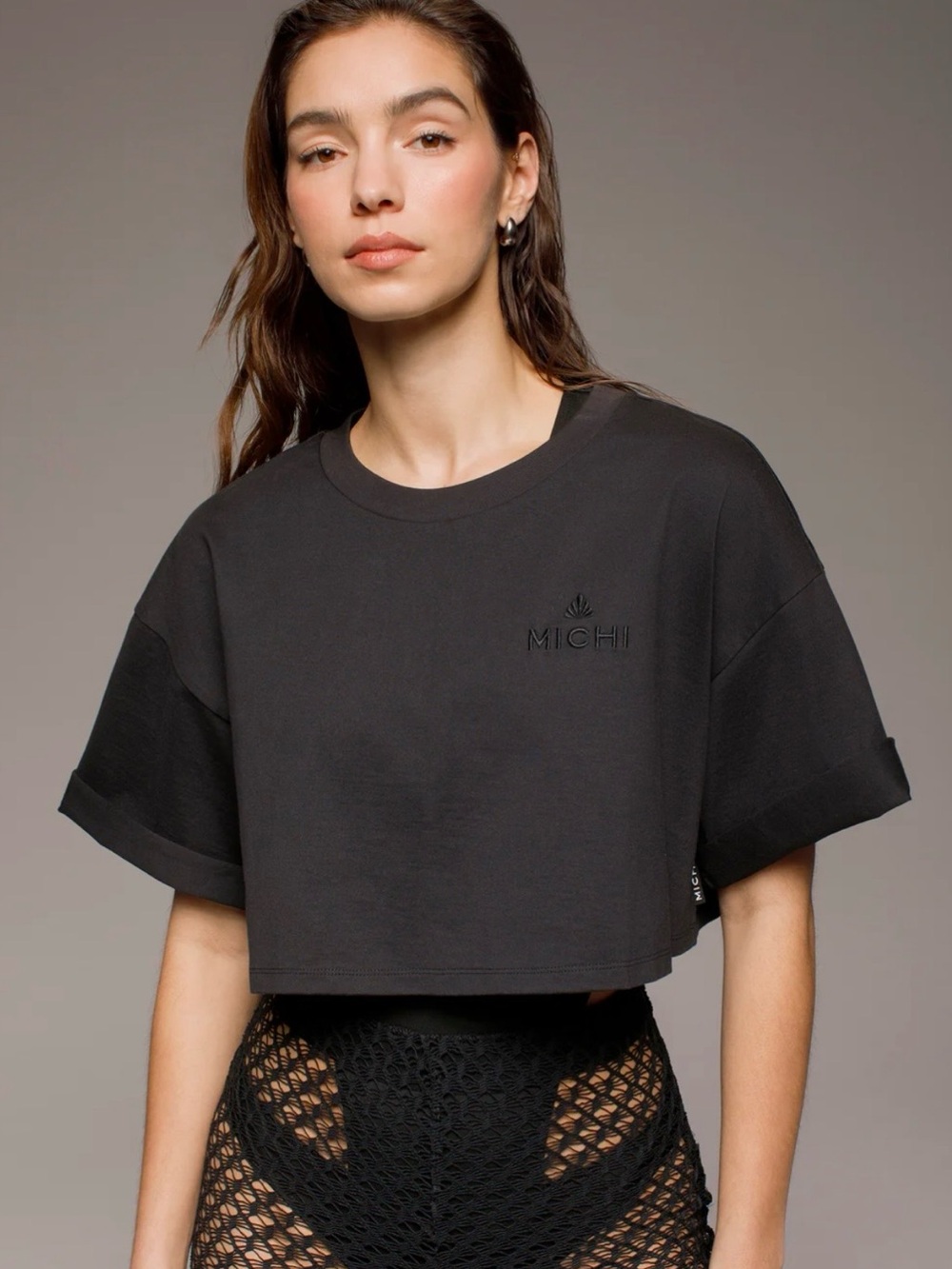 MICHI Black Cropped Tee with Subtle Logo